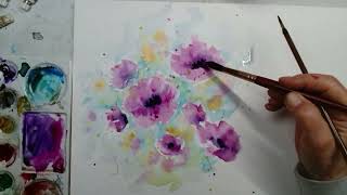 Hedwigs Art Watercolor flowers red purple fantasy [upl. by Parnell848]