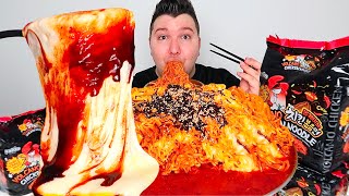 EXTREME VOLCANO FIRE NOODLES • Mukbang amp Recipe [upl. by Atsillac]