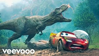 Pixar Cars  Jurassic World TRex Vs Lightning McQueen  Pixarized Cars Jeep [upl. by Moffitt]