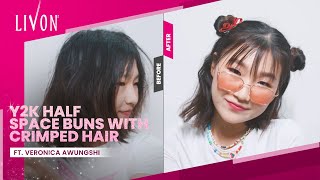 Quick Stylish Y2K Half Space Buns With Crimped Hair Veronica Awungshi  Hairstyle Tutorial  Livon [upl. by Yssirk370]