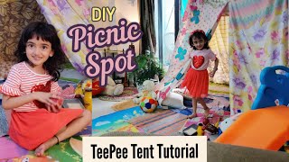 DIY TeePee Tent Tutorial 2021 Create A Picnic Spot for Kids at Home🏕️ [upl. by Amathiste2]