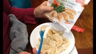 Dollar Tree Potstickers Lets Do Lunch and Tell Stories ASMR Soft Spoken yes I eat it all [upl. by Enitsrik]