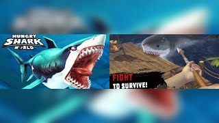 Hungry Shark World vs Raft Survival multiplayer Gameplay [upl. by Aleahs]