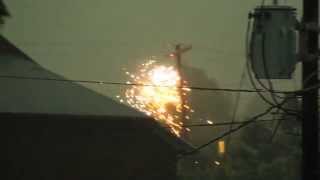 Power Lines Explode during Violent Storm Transformer Explosion [upl. by Adekam]