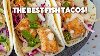 Fish Tacos You Will LOVE Creamy Sauce amp Crunchy Slaw [upl. by Helsa875]