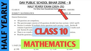 Dav class 10 questions paper maths of half yearly exam  mid term exam  Dav paper Zone  2024 [upl. by Nate103]