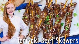 EASY Grilled Teriyaki Beef Skewers Recipe  with Homemade Teriyaki Sauce [upl. by Assenal]