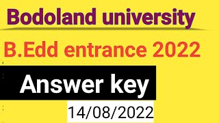 Bodoland university bed entrance answer key 2022 [upl. by Thia]