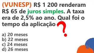 VUNESP  JUROS SIMPLES  Questão de concurso 2020 [upl. by Anidnamra229]