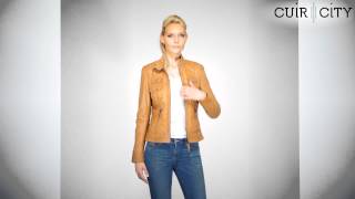 Blouson Cuir Col Montant Femme Oakwood  Begonia Cognac [upl. by Coralie911]