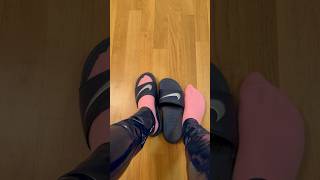 ASMR Blue Adidas Latex Pant with rose socks and Nike Flip Flops [upl. by Hahsia]