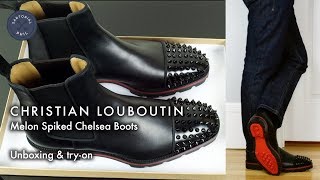 Christian Louboutin Mens Melon Spiked Chelsea Leather Boots Unboxing amp tryon [upl. by Sell]