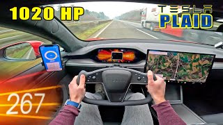 Tesla Model S PLAID  TOP SPEED on AUTOBAHN NO SPEED LIMIT [upl. by Willard537]