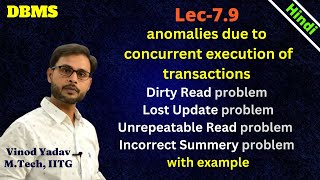 L79  Problems due to concurrent execution of transactions  Dirty Read Problem  Lost Update [upl. by Annahael365]