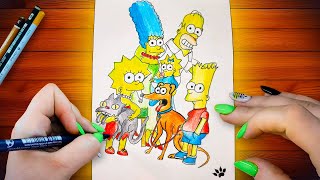 Drawing the SIMPSONS family with pencils 👨‍👩‍👧‍👦🔥 [upl. by Scot530]