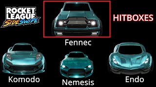 Fennec Komodo Endo amp Nemesis HITBOXES in Rocket League Sideswipe Season 4 Car Hitboxes [upl. by Ahseikan]