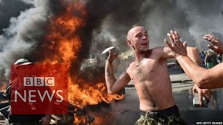 Ukraine Kievs Independence Square on fire  BBC News [upl. by Solange]