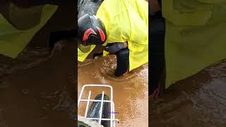 Clears blocked culvert to save road drainage satisfying flashflood flood cloggeddrain [upl. by Fitzger]