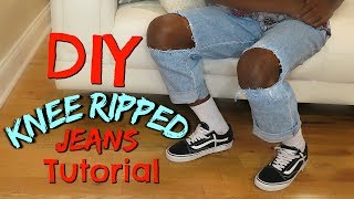 DIY Knee Ripped Jeans Tutorial [upl. by Nosnhoj]