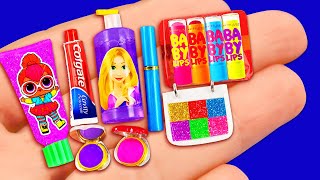 65 DIY Barbie Hacks miniature doll makeup [upl. by Sokram]