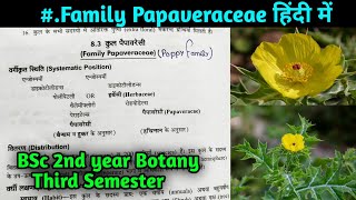 Family Papaveraceae in hindi  BSc 2nd year Botany Third Semester [upl. by Bobina378]