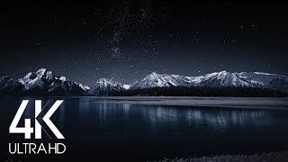 8 Hours Nighttime Ambience  4K Grand Teton and Milky Way  Nature soundscapes [upl. by Arbuckle]