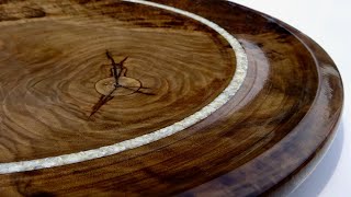 Woodturning  A large platter with white stone inlay from an old English Walnut stump top [upl. by Haerle]