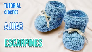 DIY Zapatitos Escarpines Punto Puff  Crochet AJUAR varón [upl. by Rexferd]