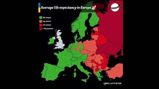 Average life expectancy in European Countries map life expectancy europe youtubeshorts [upl. by Esnofla]