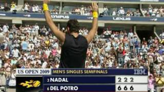 Juan Martín Del Potro  Rafael Nadal final point US open 13092009 Semifinals 62 62 62 HQ [upl. by Yatnwahs]