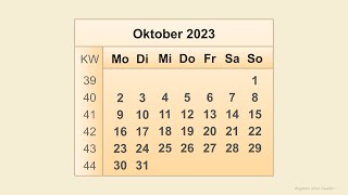 Kalender Oktober 2023 [upl. by Llednew]