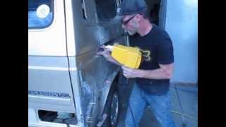 Body work with with spot welder and slide hammer on 86 VW Westy [upl. by Akired]