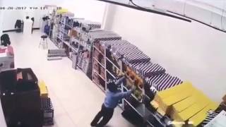 Big Shelf FALLS on STUPID WORKER in a Store [upl. by Nedlog755]