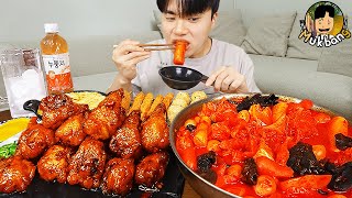 ASMR MUKBANG 마라떡볶이 핫도그 오징어튀김 주먹밥 교촌 허니콤보 치킨먹방 Mala Tteokbokki amp Chicken EATING SOUND [upl. by Yarezed625]