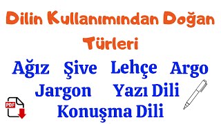 AĞIZ ŞİVE LEHÇE ARGO VE JARGON  Dilin Kullanımından Doğan Türleri [upl. by Allicsirp]