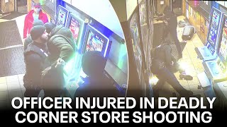 Video shows deadly Philadelphia corner store shooting that injured officer [upl. by Kovacev]