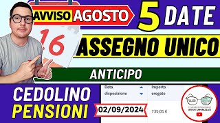 Inps PAGA 16 AGOSTO ➜ ANTICIPO DATE PAGAMENTI FERRAGOSTO ASSEGNO UNICO ADI PENSIONI NASPI BONUS 730 [upl. by Kinchen649]