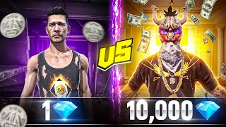 1💎 VS 10000💎 DIAMONDS CHALLENG IN FREE FIRE🔥 ULTIMATE top up😱watch how many skins I got Free Fire [upl. by Cindee]