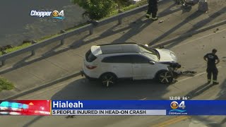 Five Hospitalized After HeadOn Collision In Hialeah [upl. by Sauls]