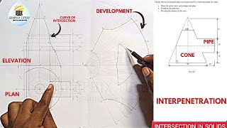 INTERPENETRATION AND CURVE OF INTERSECTION OF TRUNCATED CONE AND CYLINDER WITH THE DEVELOPMENT [upl. by Minny]