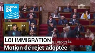 Loi immigration  la motion de rejet adoptée à lAssemblée revers politique pour Gérald Darmanin [upl. by Nallak]