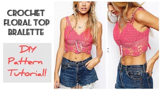 Easy Crochet bralette CROP top PATTERN  Crochet Lace Tank Top [upl. by Doroteya]