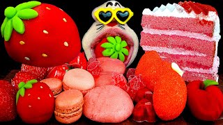 ASMR MUKBANG  Strawberry Dessert amp Red Dessert Eating Show [upl. by Atikihs]