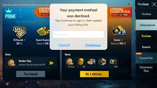 Fix Your Payment Method Was Declined Error While Purchasing In PUBG Mobile [upl. by Seuqirdor706]