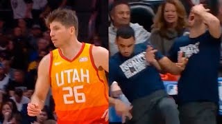 Kyle Korver activates LeKorver mode amp make the Jazz bench go crazy in game vs Nuggets [upl. by Justino992]