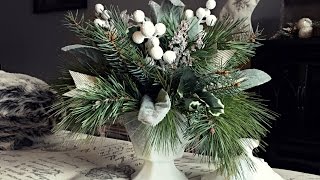 White amp Gold Pine Christmas Centerpiece  Pine Floral Arrangement  Christmas Decorating [upl. by Asiole]