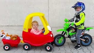 OUTDOOR ACTIVITY  Little Tikes Cozy COUPE with Elis and Thomas Ride on Power Wheel Dirt Bike [upl. by Eelyac]