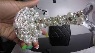 DIY RHINESTONE amp PEARL BLING DOLLAR TREE WINE GLASS BEGINNER FRIENDLY [upl. by Barney]