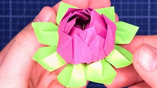 Origami Seerose basteln  Lotusblume falten  SchrittfürSchritt Anleitung 🌸 [upl. by Bourne415]