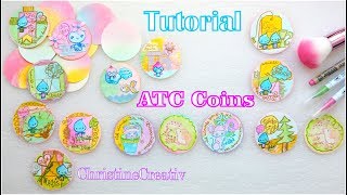 ATC Coins 🎨Tutorial zeichnen stempeln Mixed Media GlücksTröpfchen amp RiPingis [upl. by Yrrol]